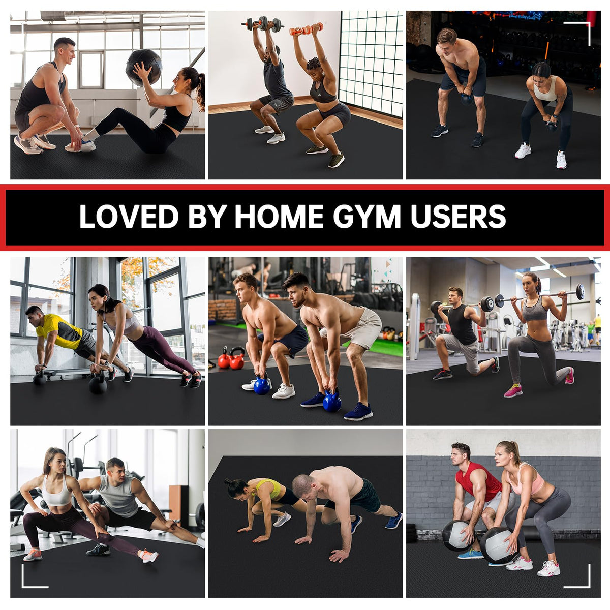 GymCope Large Exercise Mat for Home Workouts, 12x6/10x6/9x6/8x6/7x5/6x4 ft
