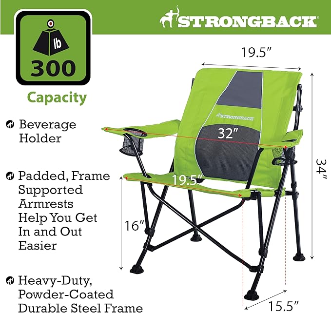 STRONGBACK Camping Chair Guru Heavy Duty Camping Chairs with Lumbar Support - Backpack Folding Camp