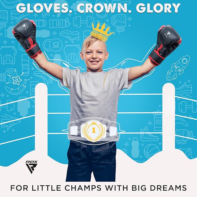 RDX Kids Boxing Gloves, 6oz 4oz Junior Training Mitts, Maya Hide Leather Ventilated Palm, Muay Thai