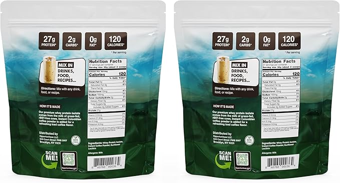 Opportuniteas Grass Fed Coffee Whey Protein Isolate Powder - 27g Protein Powder Without Artificial
