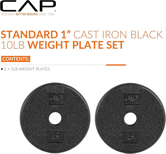 CAP Barbell Standard 1-Inch Cast Iron Weight Plates - Singles & Sets | 1.25-50 lbs | Multiple