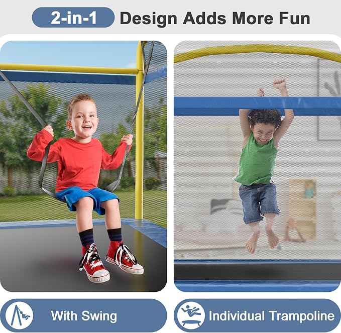 6.5FT Rectangle Trampoline for Kids, 78”ASTM Approved Recreational Trampolines with Swing, Small
