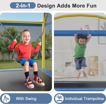 6.5FT Rectangle Trampoline for Kids, 78”ASTM Approved Recreational Trampolines with Swing, Small