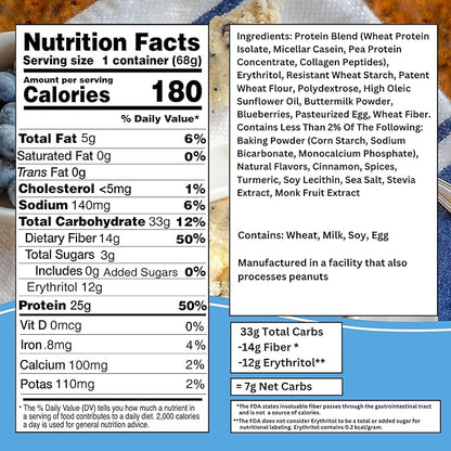 Bootylicious | High-Protein Muffin | 25g Protein, 7g Net Carbs, 2.32-2.75oz Cup, 12-Pack (Blueberry)