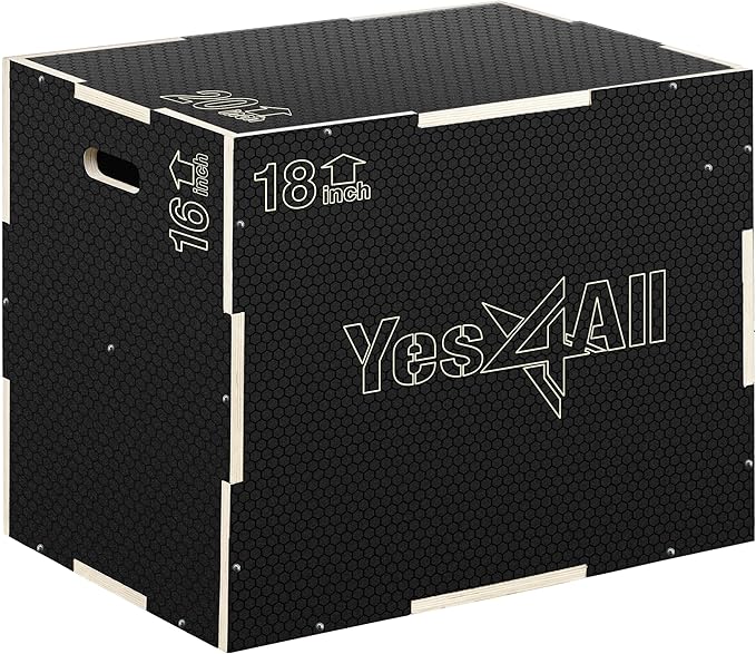 Yes4All 3 in 1 Non-Slip Wooden Plyo Box, Step Up Box for Workout, Plyometric Jump Box for Skipping