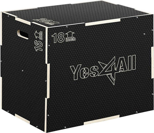 Yes4All 3 in 1 Non-Slip Wooden Plyo Box, Step Up Box for Workout, Plyometric Jump Box for Skipping