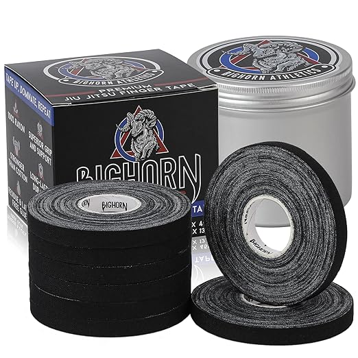 Bighorn Athletics Pro Series Jiu-Jitsu Finger Tape, 8-Rolls with Tin Holder, Enhanced Extra
