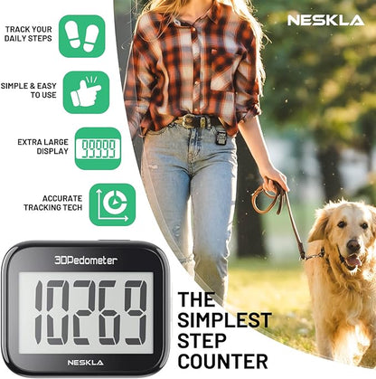 3D Pedometer for Walking, Simple Step Counter with Large Digital Display, Step Tracker with