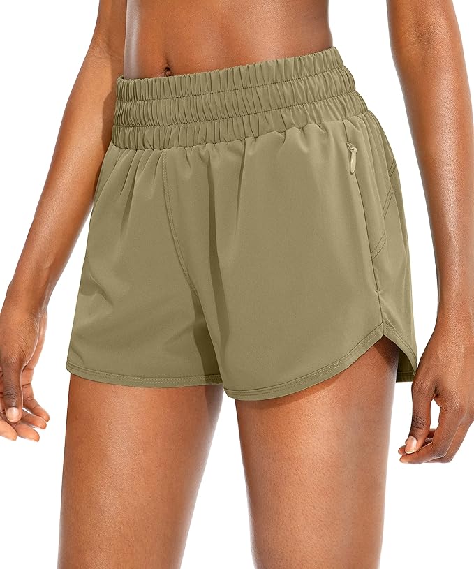 SANTINY Women's Running Shorts with Zip Pockets High Waisted Athletic Workout Gym Shorts for Women
