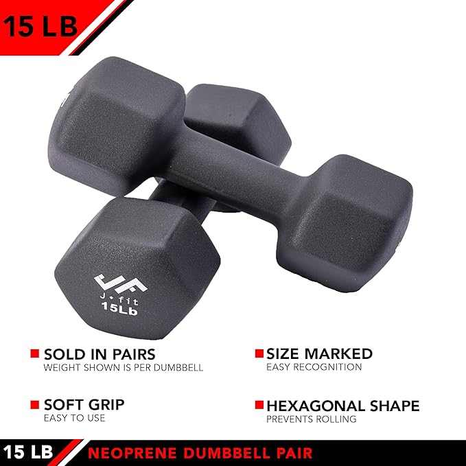 JFIT Dumbbell Pairs or Sets – Neoprene & Vinyl Coated Hand Weights for Home Gym, Strength Training