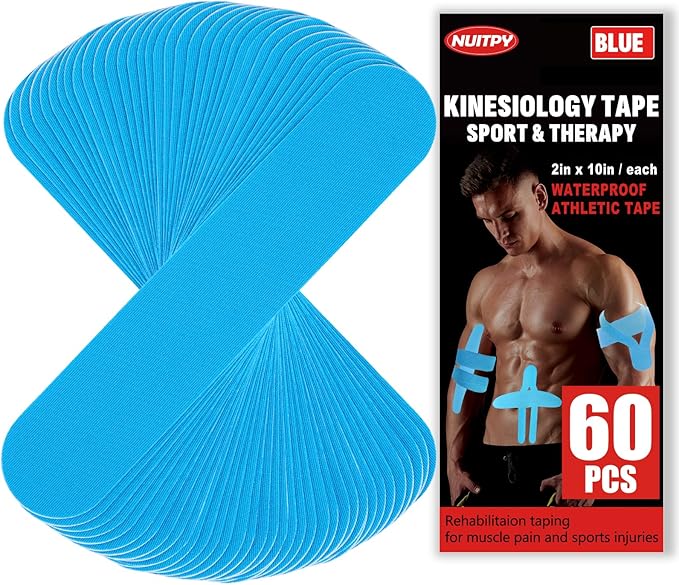 60PCS Precut Kinesiology Tape Strips, 2 inch x 10 inch Athletic Tape, Kinetic Tape, Elastic Muscle
