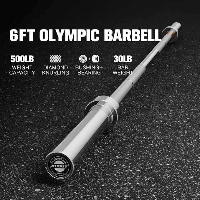 RITFIT Olympic Barbell 4ft/4.8ft/6ft - 2 Inch Weight Bar for Strength Training, Weightlifting