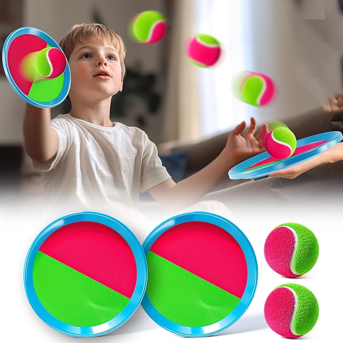 Toss and Catch Ball Game Set, Beach Outdoor Toys for Kids Boys with Paddle, Balls and Storage Bag