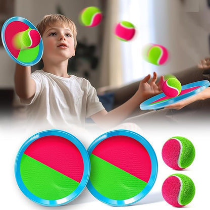 Toss and Catch Ball Game Set, Beach Outdoor Toys for Kids Boys with Paddle, Balls and Storage Bag