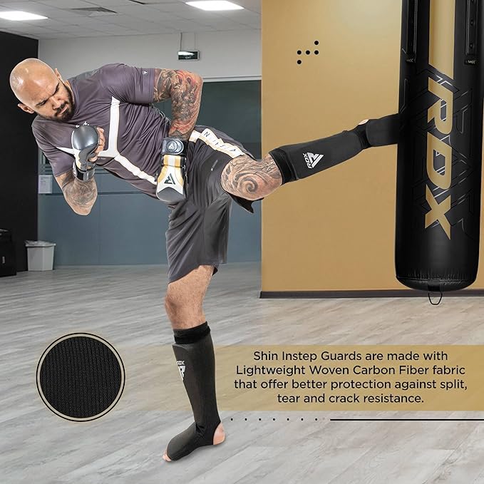RDX Shin Guards Kickboxing Muay Thai, SATRA Approved, MMA Leg Instep Protection Pads, Sparring