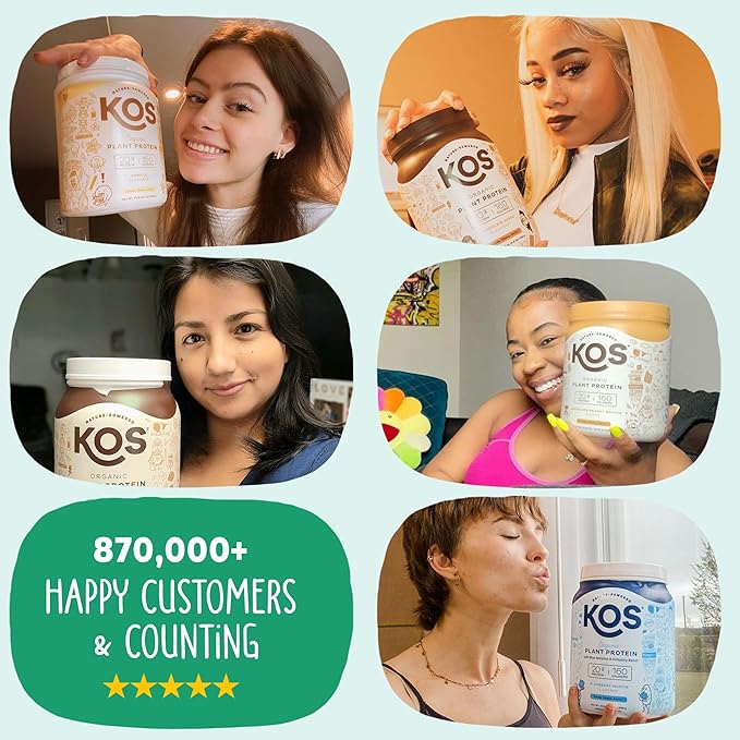 KOS Vegan Protein Powder, Unflavored & Unsweetened - Low Carb Pea Protein Blend, Organic Superfood
