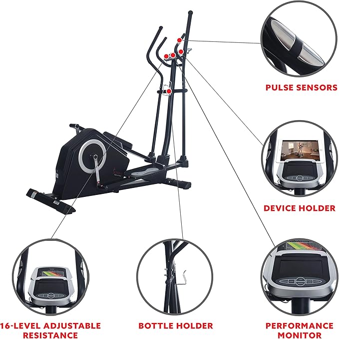 Sunny Health & Fitness Smart 2-in-1 Upright Elliptical Full-Body Exerciser, Home Cross-Training