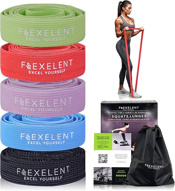Fabric Resistance Bands for Working Out with 5 Strength Levels - Extra Light to Extra Heavy, Thick