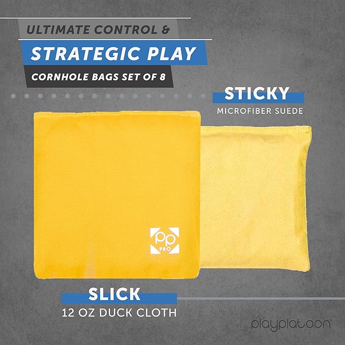 Professional Cornhole Bags - Set of 8 Regulation All Weather Double Sided - Sticky Side/Slick Side