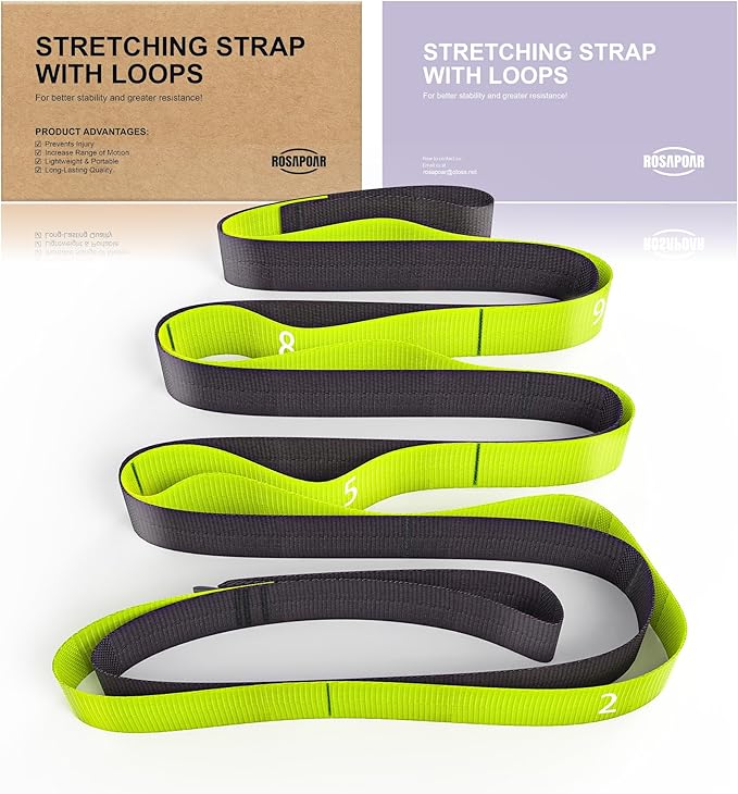 Stretching Strap with Loops - Non Elastic Yoga Straps for Physical Therapy, Durable Stretch Bands