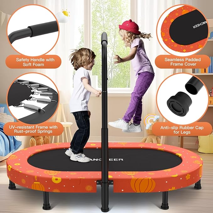 ANCHEER 56" Double Mini Trampoline for Kids, Mini Rebounder with 5-Level Adjustable Handle