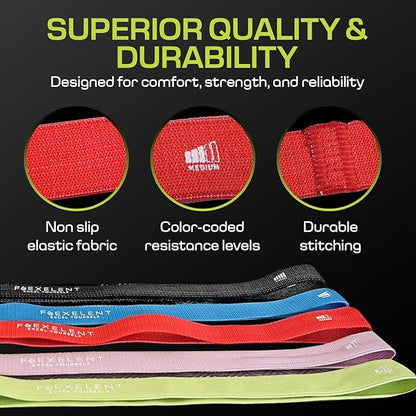 Fabric Resistance Bands for Working Out with 5 Strength Levels - Extra Light to Extra Heavy, Thick