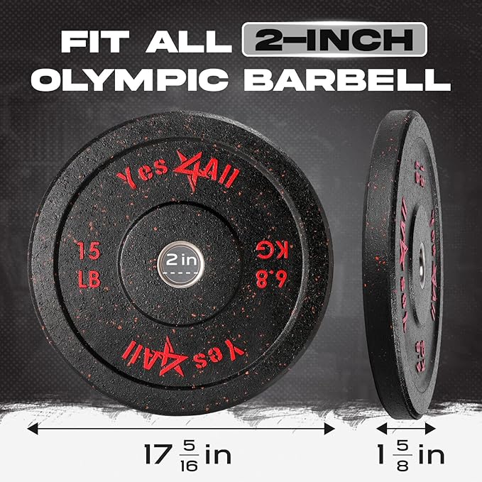 Yes4All 2" Bumper Plate, 10-190 LB Olympic Rubber Weight Plate with Steel Hub for WeightLifting