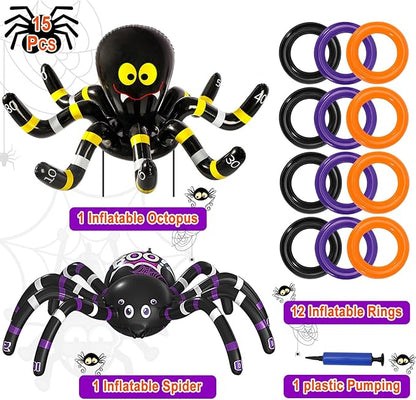 Max Fun Halloween Ring Toss Games for Kids, 2 Pack Inflatable Spiders Set Halloween Party Favor