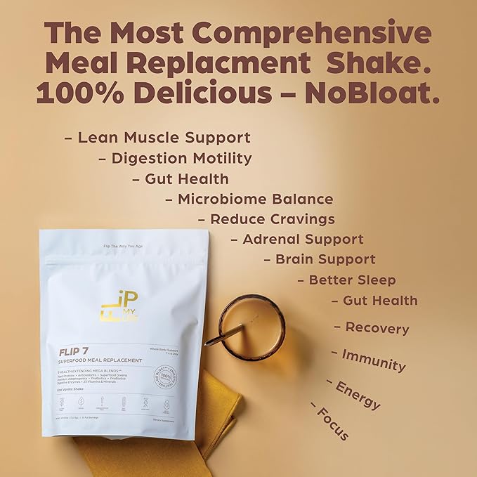 Flip 7 Natural SuperFood, Plant-Based Protein, Complete Meal Replacement to Support Healthy Gut, 7