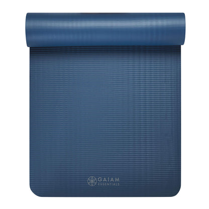 Gaiam Essentials Thick Yoga Mat Fitness & Exercise Mat with Easy-Cinch Carrier Strap, Navy, 72"L X