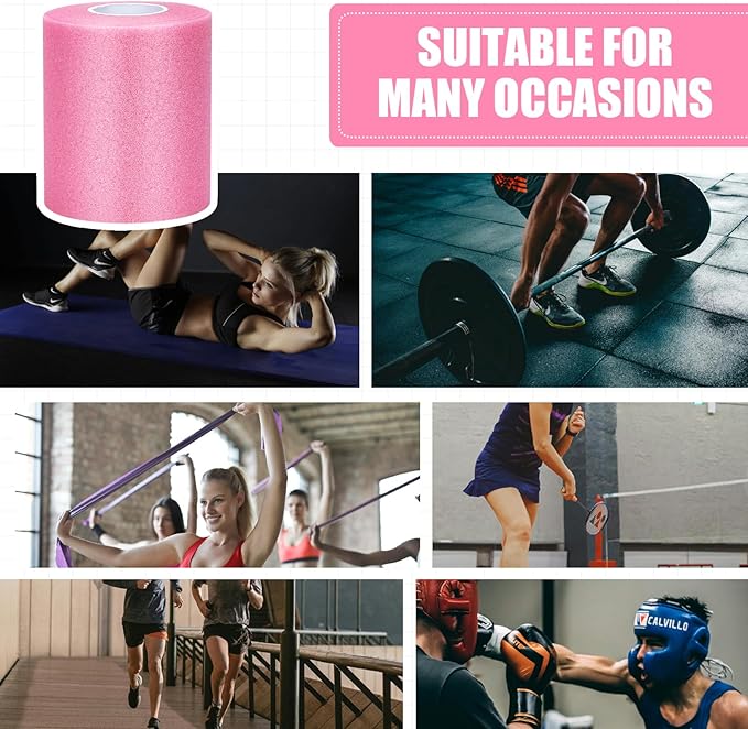 Pre wrap Pink,Prewrap Athletic Tape,6 Roll Pre wrap Headbands for Hair Soccer,Foam Underwrap Sports