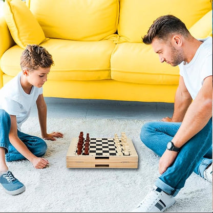 Foldable Fast Sling Puck Game with Chess Board and Checkers Board, Tic Tac Toe. Wooden Air Hockey