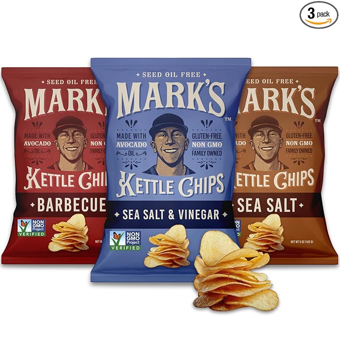 MARK’S Kettle Cooked Avocado Oil Potato Chips, Variety Pack – Seed Oil & GMO Free | 3-Flavor