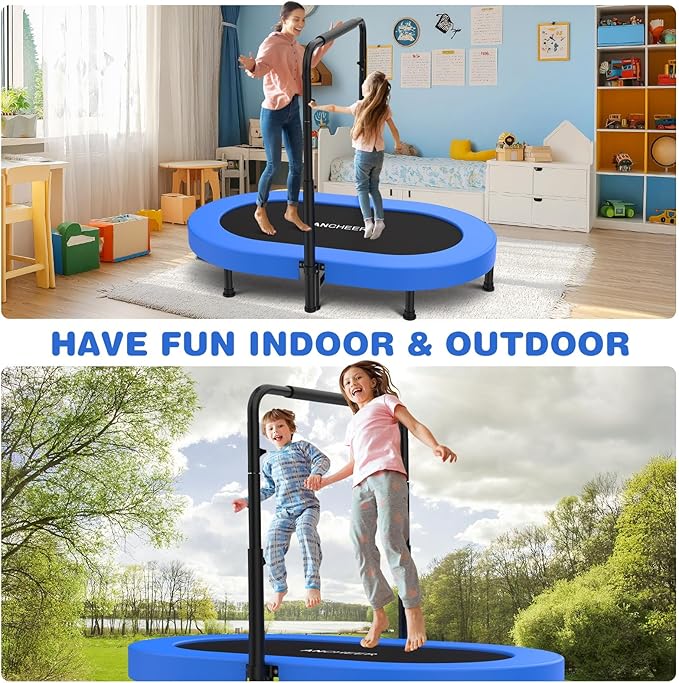 ANCHEER 56" Double Mini Trampoline for Kids, Mini Rebounder with 5-Level Adjustable Handle