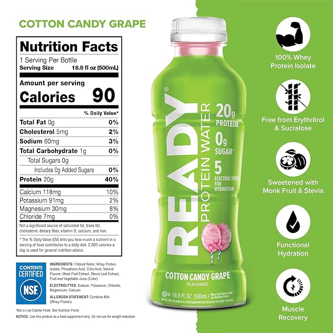 Ready® Protein Water ??20g Whey Protein Isolate, Zero Sugar, Low-Calorie Sports Drink for Hydration