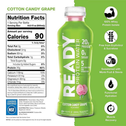Ready® Protein Water ??20g Whey Protein Isolate, Zero Sugar, Low-Calorie Sports Drink for Hydration