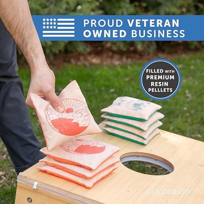 Professional Cornhole Bags - Set of 8 Regulation All Weather Double Sided - Sticky Side/Slick Side