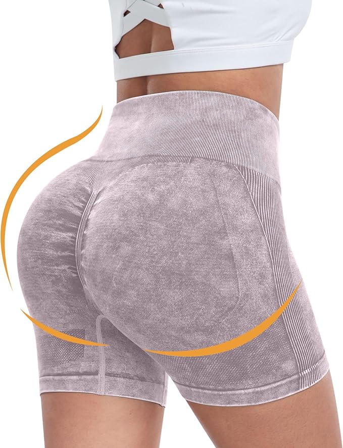 CHRLEISURE Women's 4 Packs Workout Gym Shorts, High Waisted Butt Lifting Scrunch Butt Seamless