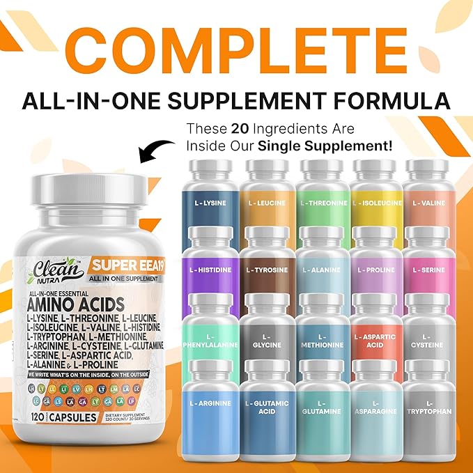 Clean Nutraceuticals Amino Acids Supplement L-Lysine, L-Threonine, L-Leucine, Isoleucine, Valine