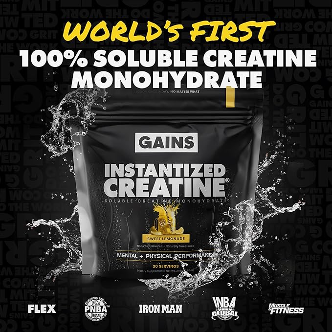 Gains in Bulk Instantized Creatine Monohydrate for Women and Men, Soluble Pre Workout Powder