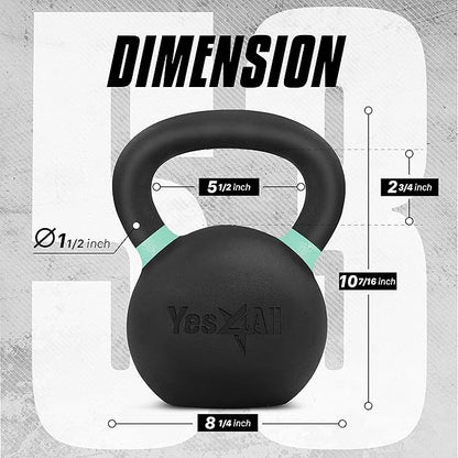 Yes4All Kettlebell, Heavy Duty Powder Coated Cast Iron Kettlebells, Non-Slip Handle & Flat Bottom