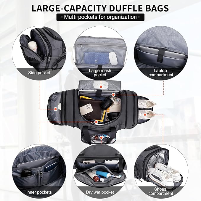 WITZMAN Duffle Bag for Men Nylon Large Gym Weekender Bag with Shoe Compartment Expandable Carry on