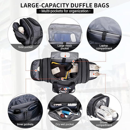 WITZMAN Duffle Bag for Men Nylon Large Gym Weekender Bag with Shoe Compartment Expandable Carry on