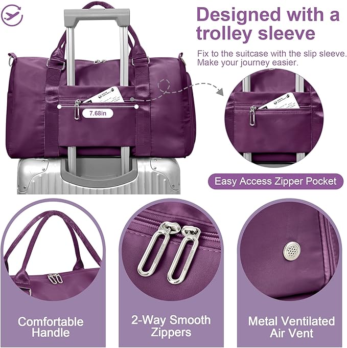 FIORETTO Womens Gym Tote Duffle Bag with Wet Pocket & Shoe Compartment, Sports Duffel Overnight