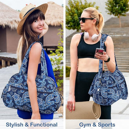 TOPDesign Travel Duffel Bag for Women, Puffer Gym Bag Sports Tote with Wet Pocket, Carry On