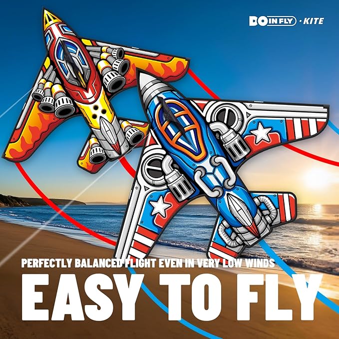 Kite for Ages 8-12, Easy to Fly and Assemble Fighter Plane Kites for Beginner, Single Line String