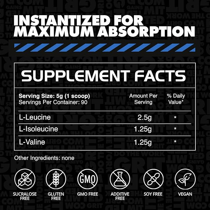 Gains in Bulk BCAA Powder, Pre Workout Plant Based Branch Chain Amino Acids, Gluten Free, Vegan