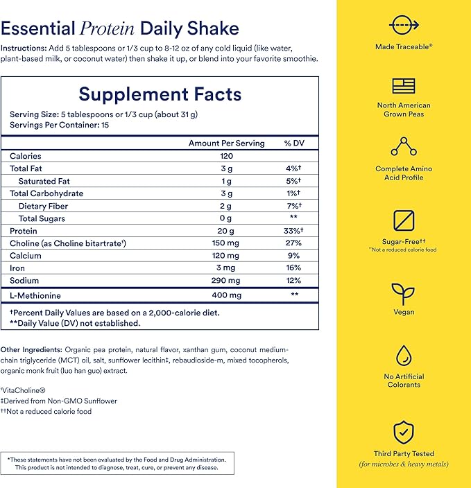 Ritual Vegan Protein Powder with BCAA: 20g Organic Pea Planted-Based Protein from Regenerative
