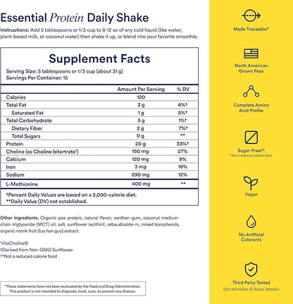 Ritual Vegan Protein Powder with BCAA: 20g Organic Pea Planted-Based Protein from Regenerative