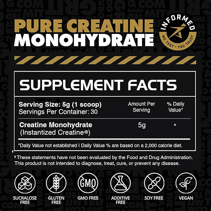 Gains in Bulk Instantized Creatine Monohydrate for Women and Men, Soluble Creatine Powder, Supports